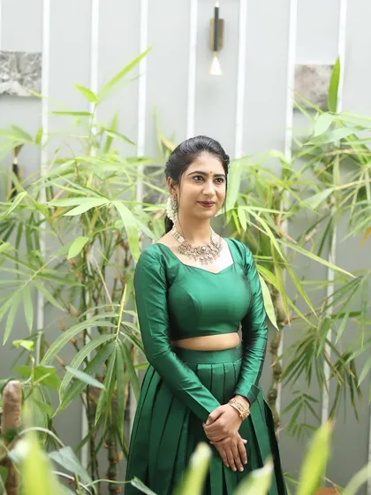 Mahima looking elegant and poised. The simple, clean makeup lets her natural beauty shine.