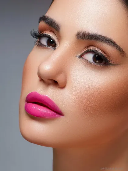 A close-up portrait demonstrating the incredible work of the makeup artist. This type of shot is essential for any beauty or cosmetics portfolio.