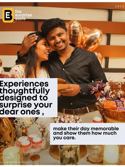 A happy couple surrounded by the beautiful setup of their 'Time Travel' experience. My goal is to make their special day truly memorable.