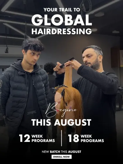 Your path to a global hairdressing career starts here. This image captures a moment of hands-on learning on a mannequin head, representing the practical training in our 12 and 18-week professional hairdressing programs.
