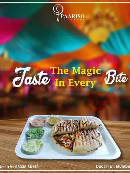 A grilled sandwich, quartered and served with an assortment of chutneys and dips. This comforting and customizable option is perfect for casual gatherings, birthday parties, or as a late-night snack at weddings.
