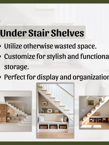Don't let the space under your stairs go to waste. Custom shelves can turn this awkward area into highly functional and stylish storage, perfect for books, shoes, or a mini display gallery.