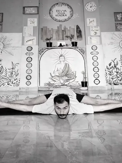 We are dedicated to the mastery of yoga. Our co-founder, Nishant Sir, demonstrates perfect form in Samakonasana, showcasing the level of dedication and skill we bring to every class.