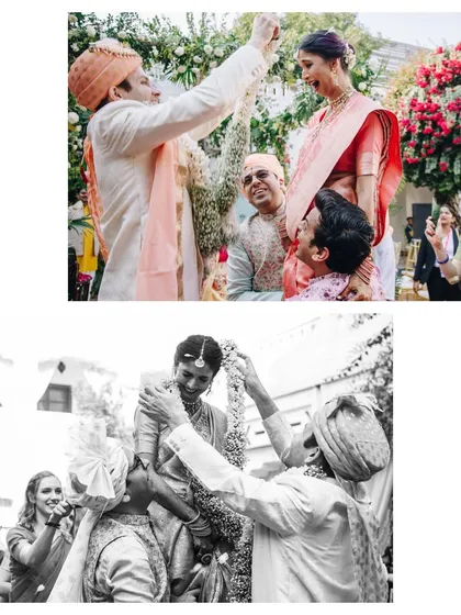 The playful and joyous Jaimala ceremony. These moments of fun and friendly competition, as the bride and groom exchange garlands, are some of the most memorable parts of an Indian wedding celebration.