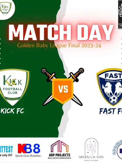 Match day announcement for the Golden Baby League Final between Kick FC and Fast FC. The culmination of a season of hard work.