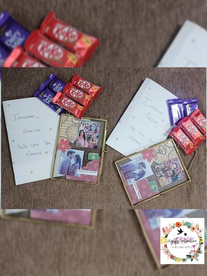 The vintage frames shown with the accompanying letters and chocolates sent by the fan club.