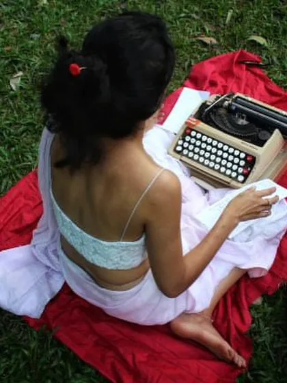 A photo that captures my connection to the poets who came before me, like Akka Mahadevi. She walked naked, covered only by her hair, and people saw her soul, not her body. I hope to bring back that kind of depth.