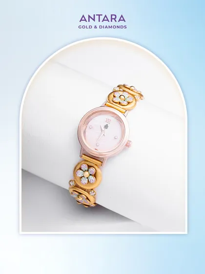 Not just a watch, but an heirloom in the making. This 22kt gold watch with an enamel underlay and diamond-studded floral strap embodies sophistication and craftsmanship.