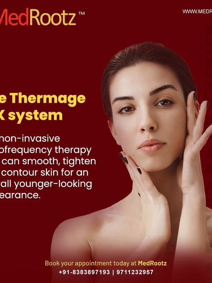 The Thermage FLX system is a non-invasive radiofrequency therapy I offer for skin tightening. It works by heating the deeper, collagen-rich layers of the skin to smooth, tighten, and contour for an overall younger look.