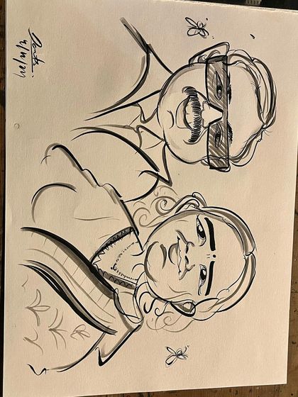 A classic portrait of a couple, capturing their likeness with my signature playful caricature style.