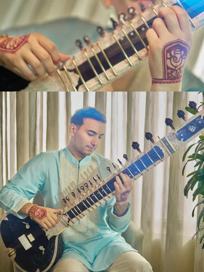 A collage from the Ganesh Chaturthi performance, showing a close-up of the Ganesha henna on my hand. The intricate details are a small tribute to the deity.