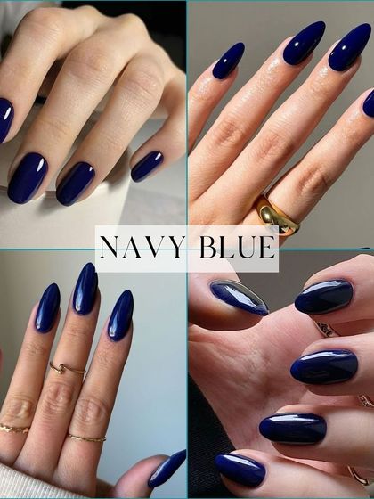 Navy blue is a bold yet classy choice for a fall manicure. As seen in this collage, this timeless shade looks especially amazing when paired with gold rings and other accessories.