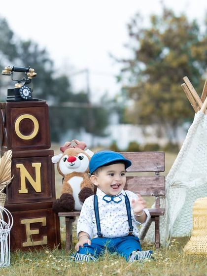 Another angle of the charming outdoor birthday setup.