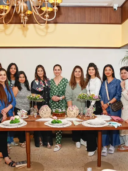 A group photo with the wonderful women who joined my interactive table styling workshop at Cafe Delhi Heights. Your enthusiasm and creativity made the event a true success.