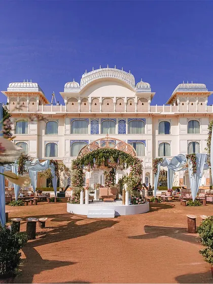 The grandeur of a palace venue provides a magnificent canvas. Here, I designed a daytime wedding ceremony that complemented the royal architecture of The Leela Palace, Jaipur. My planning ensures that the decor enhances, rather than overwhelms, the beauty of the destination.