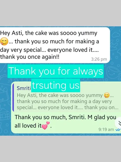 "The cake was soooo yummy...thank you for making a day very special." Grateful for the chance to be part of your celebrations.