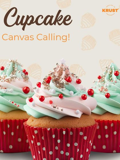 'Cupcake Canvas Calling!' This image of beautifully decorated holiday-themed cupcakes invites you to treat cupcakes as your artistic canvas.