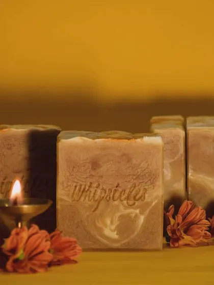 Our Saffron & Oudh Cold Process Soap, the first creation in our Diwali collection. It's crafted with the luxurious aroma of Oudh and the richness of Saffron for a warm, vibrant feel.