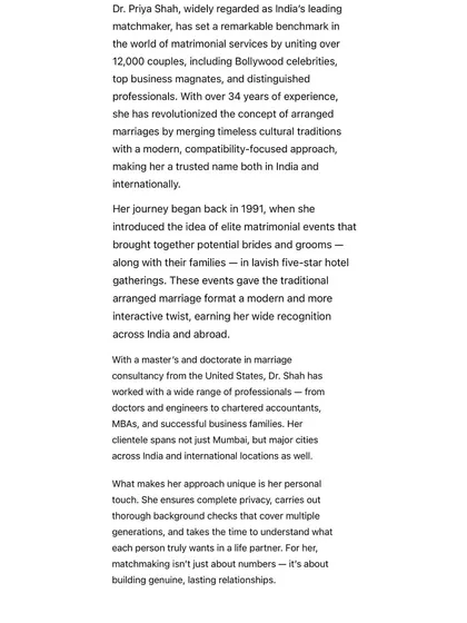 India.com featured my work, noting my PhD in Marriage Counseling and my role in arranging 12,000 marriages. The article explains my modern, compatibility-focused approach that has revolutionized traditional matchmaking for clients worldwide.