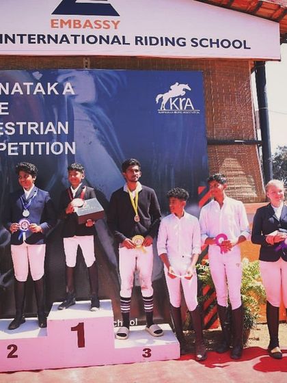 Another podium full of my successful riders at the Karnataka State Equestrian Competition. Their consistent wins across various categories highlight the effectiveness of my training methods.