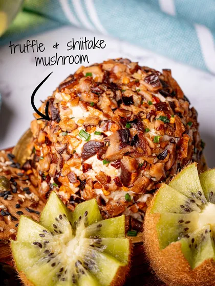 A close-up of my Truffle & Shiitake Mushroom cheese dome. This one is all about umami bliss, with earthy, rich flavours that are incredibly satisfying.