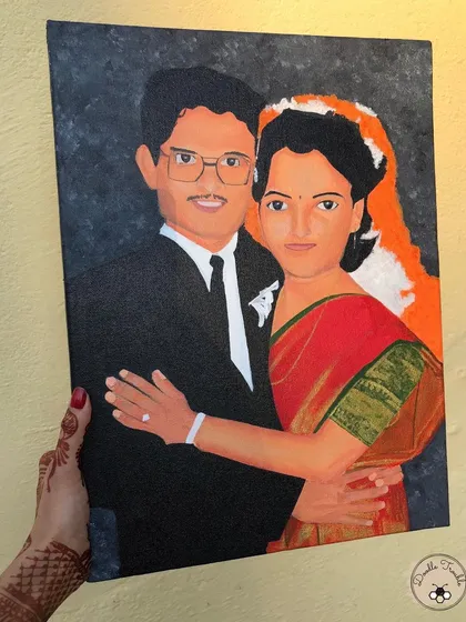 One of the most meaningful commissions I do is turning old, cherished photographs into paintings. I worked from a vintage wedding photo to create this custom acrylic portrait, preserving a precious memory on canvas forever.