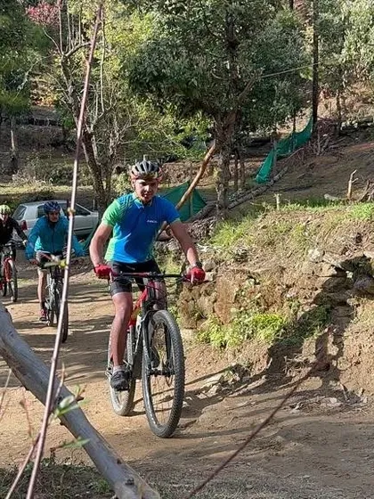 A group of riders from a recent workshop, ready to practice their skills on a dirt trail. We create a positive learning environment where cyclists of all levels can build confidence together.