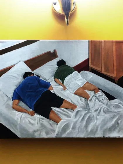 This commissioned acrylic painting, titled 'Slumber', captures a quiet, intimate moment. It's a privilege to turn these personal, everyday scenes into art that can be treasured.