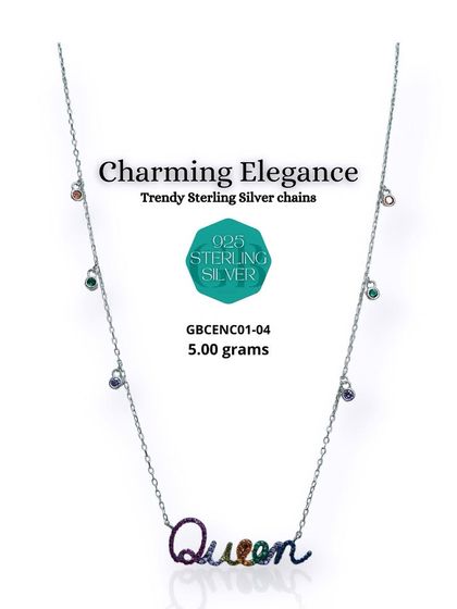 A "Queen" pendant necklace for the queen in your life. This 92.5 sterling silver chain features a chic multicolor stone pendant and is perfect for adding a pop of color to your day.