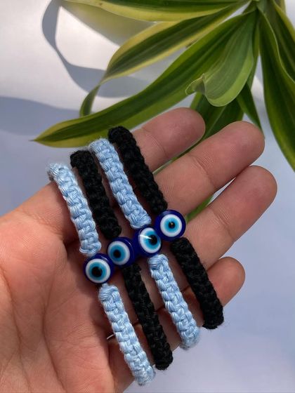 We launched these evil eye bracelets yesterday and have already sold 13 of them. They are handmade with high-quality cotton thread and a classic evil eye bead for protection.