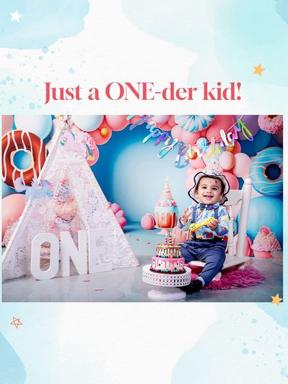 Framed and ready to celebrate, this "one-der kid" enjoys his first birthday photoshoot. The playful edit highlights the joy and theme of this special milestone session.