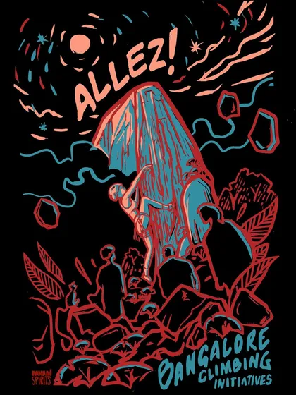 Our 2024 "ALLEZ!" T-shirt celebrates a decade of BCI. The design embodies our core value: everyone uplifting everyone. Ordering one helps support our community projects and route development.