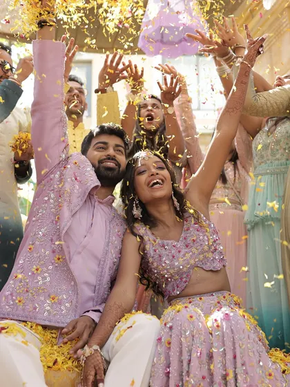 Pure, unadulterated joy is what we aim for. This Haldi ceremony was a beautiful explosion of laughter, love, and a shower of marigold petals, capturing the vibrant spirit of pre-wedding festivities.