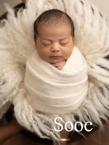 Every masterpiece begins with a strong foundation. This is the original, straight-out-of-camera shot. I guide my students on how to master the fundamentals, including safe newborn wrapping, posing on simple props like this curly fur, and achieving soft, flattering light right from the start. Getting this part right is the most important step, and it's a core focus of my hands-on training.