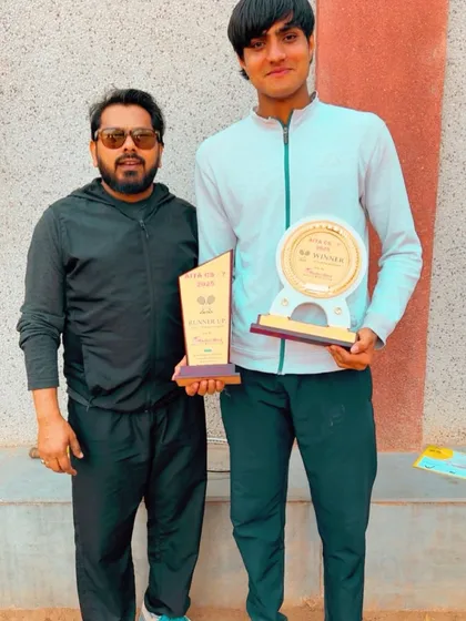 Another champion in the making. Here is our trainee Govind Singh Khokar, who was the doubles winner and singles runner-up at the AITA CS-7 U-18 tournament. We train our players to excel in both singles and doubles formats.