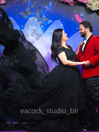 A dynamic shot from a pre-wedding dance sequence in my studio. The flowing gown adds movement and drama, highlighting the fun and energy of the couple's relationship.