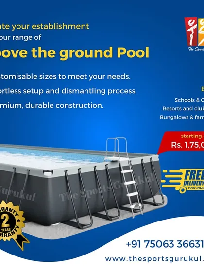 We provide flexible solutions for any space, including above-ground swimming pools. These durable, premium pools are customizable in size and perfect for schools, colleges, and farmhouses. They offer an effortless setup process with a two-year warranty, making it easy to add an aquatic facility.