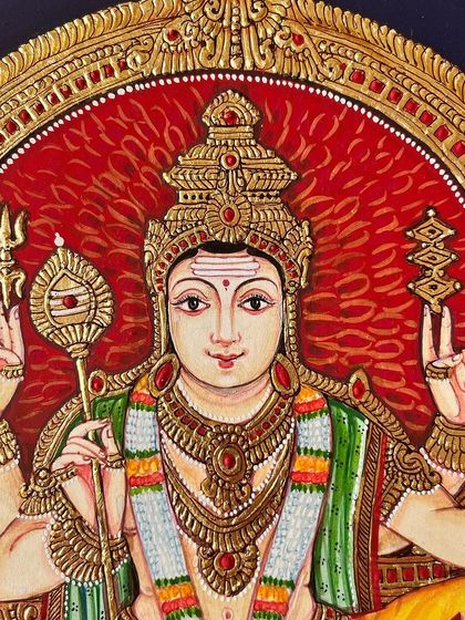 A close-up of Lord Murugan's face, showcasing the refined and detailed expressions we guarantee in every painting we deliver to our clients.