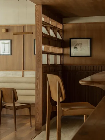 A view from the back of the cafe, looking towards the entrance.