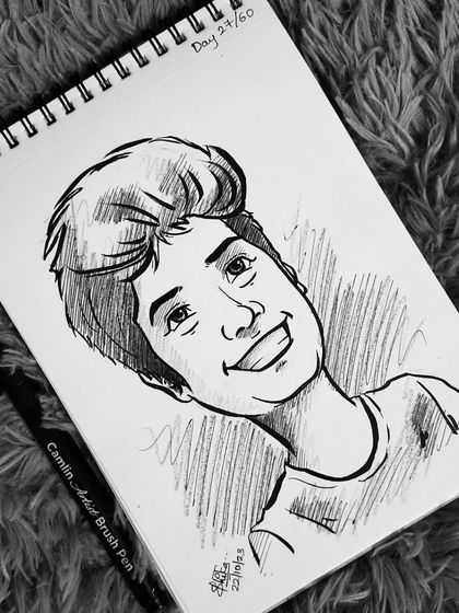 This caricature has such a bright and cheerful smile. My goal is always to capture the spirit of the person I'm drawing.
