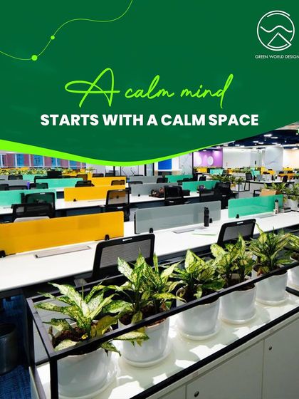 A calm mind starts with a calm space. This image from a corporate project illustrates how rows of neatly arranged plants can bring a sense of order and tranquility to a busy open-plan office.