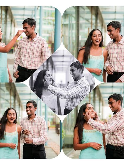 A creative collage of a brother and sister, capturing their playful and loving interactions from different angles.