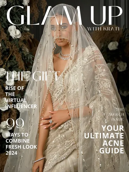 A creative shot styled for a magazine cover concept, showing the versatility and high-fashion potential of bridal wear.