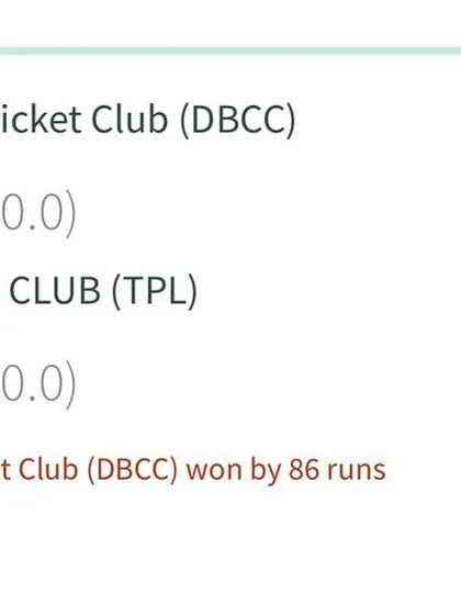 The final result of an 86-run victory for Delhi Blues Cricket Club.