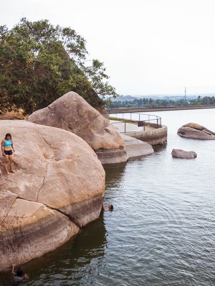 It's not a trip to Hampi without a dip in the river! We always make time for a refreshing swim to cool off after a hot day of climbing.
