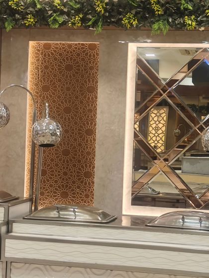 A look at our modern and stylish buffet counters. These chafing dishes keep the food warm and are presented beautifully, adding a touch of class to your event.