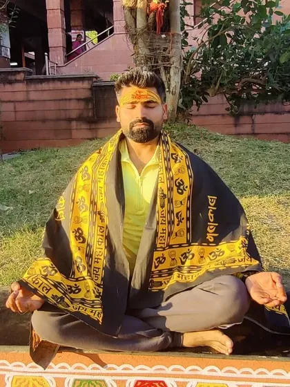 Dhyana, or meditation, is a journey inward. Here I am in a seated meditative pose, wrapped in a traditional shawl, focusing the mind to cultivate stillness and connect with a higher state of consciousness.