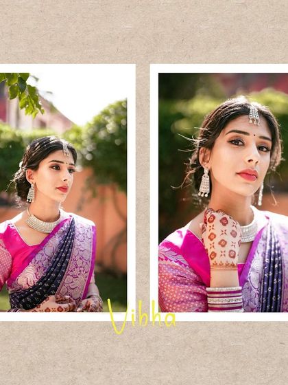 A diptych of the bride, showcasing her elegant poses and minimalist fashion sense.