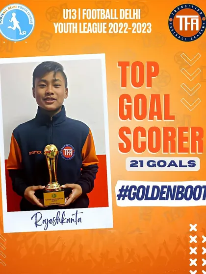 Meet Rajeshkanta, my U-13 top goal scorer who won the Golden Boot in the Football Delhi Youth League with an incredible 21 goals. I train my strikers to be clinical and decisive in front of the goal.