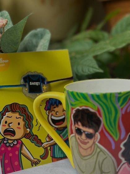 A great Rakhi combo: a custom portrait mug paired with a personalized Rakhi.
